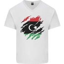 Torn Libya Flag Libyan Day Football Mens V-Neck Cotton T-Shirt White