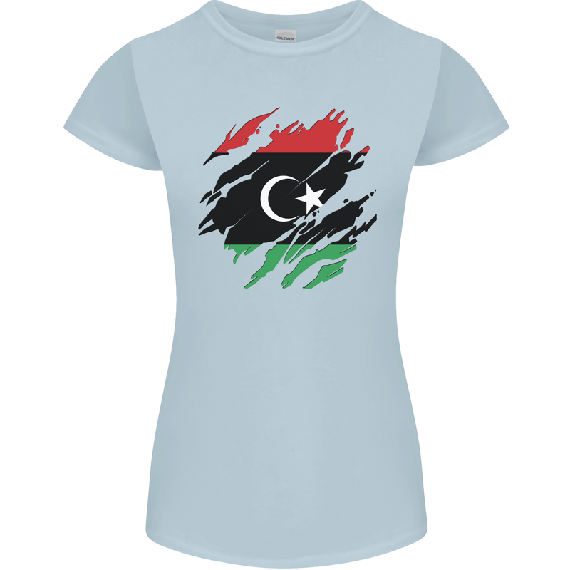 Torn Libya Flag Libyan Day Football Womens Petite Cut T-Shirt Light Blue