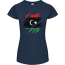 Torn Libya Flag Libyan Day Football Womens Petite Cut T-Shirt Navy Blue