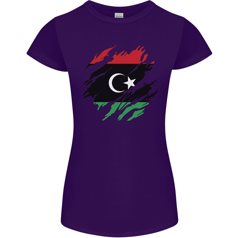 Torn Libya Flag Libyan Day Football Womens Petite Cut T-Shirt Purple