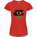 Torn Libya Flag Libyan Day Football Womens Petite Cut T-Shirt Red