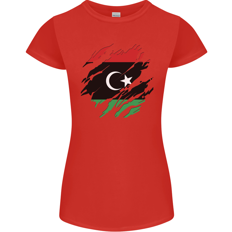 Torn Libya Flag Libyan Day Football Womens Petite Cut T-Shirt Red
