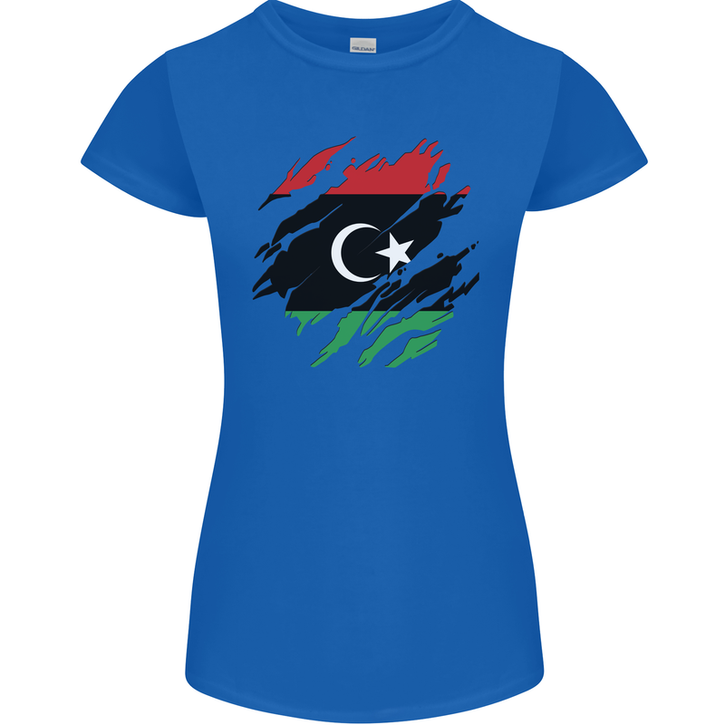 Torn Libya Flag Libyan Day Football Womens Petite Cut T-Shirt Royal Blue