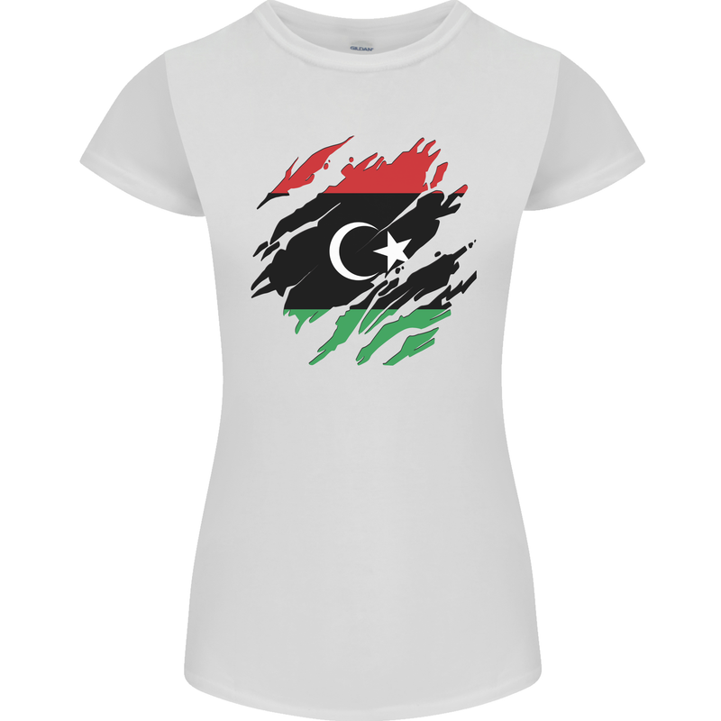 Torn Libya Flag Libyan Day Football Womens Petite Cut T-Shirt White