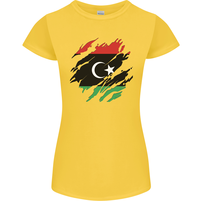 Torn Libya Flag Libyan Day Football Womens Petite Cut T-Shirt Yellow