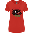 Torn Libya Flag Libyan Day Football Womens Wider Cut T-Shirt Red
