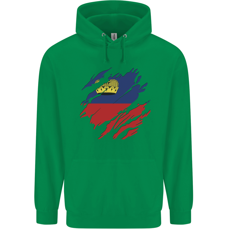 Torn Liechtenstein Flag Liechtensteiner Day Football Childrens Kids Hoodie Irish Green
