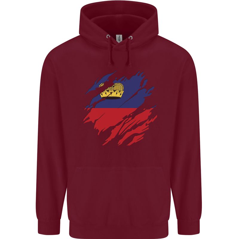 Torn Liechtenstein Flag Liechtensteiner Day Football Childrens Kids Hoodie Maroon