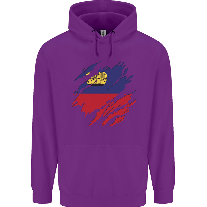 Torn Liechtenstein Flag Liechtensteiner Day Football Childrens Kids Hoodie Purple