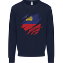 Torn Liechtenstein Flag Liechtensteiner Day Football Kids Sweatshirt Jumper Navy Blue