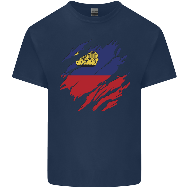 Torn Liechtenstein Flag Liechtensteiner Day Football Kids T-Shirt Childrens Navy Blue