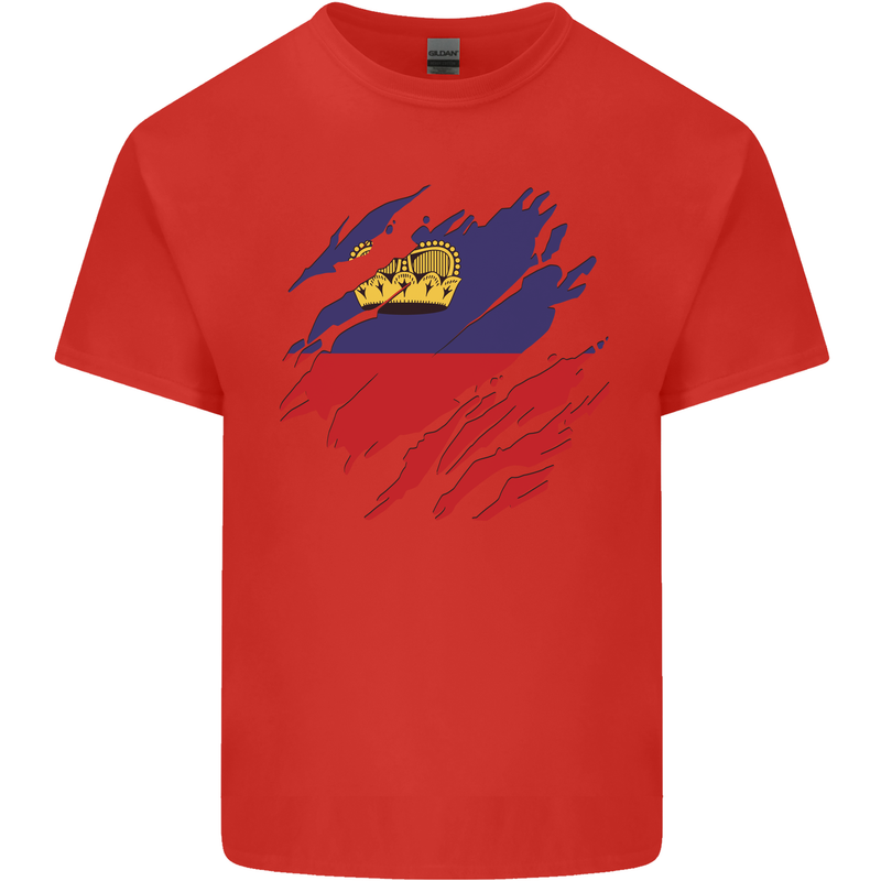 Torn Liechtenstein Flag Liechtensteiner Day Football Kids T-Shirt Childrens Red