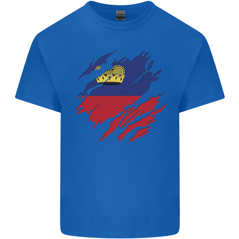 Torn Liechtenstein Flag Liechtensteiner Day Football Kids T-Shirt Childrens Royal Blue