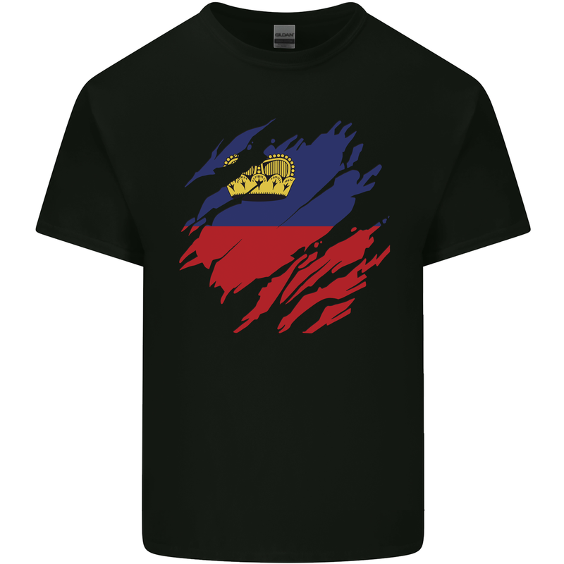 Torn Liechtenstein Flag Liechtensteiner Day Football Mens Cotton T-Shirt Tee Top Black