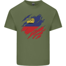 Torn Liechtenstein Flag Liechtensteiner Day Football Mens Cotton T-Shirt Tee Top Military Green