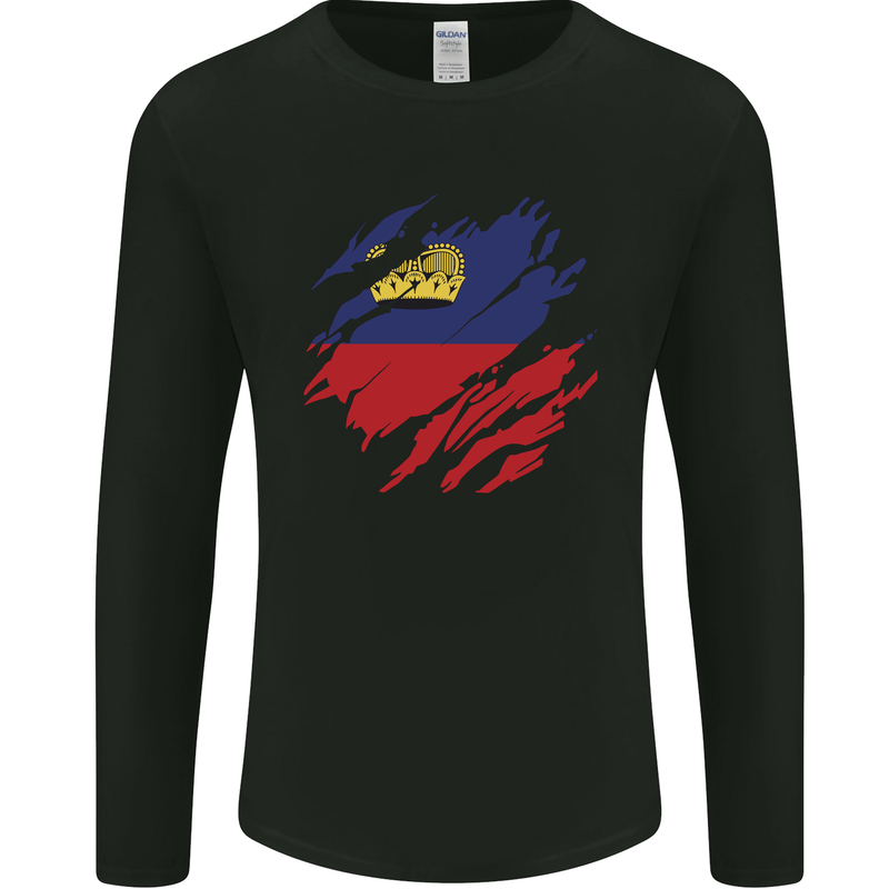 Torn Liechtenstein Flag Liechtensteiner Day Football Mens Long Sleeve T-Shirt Black
