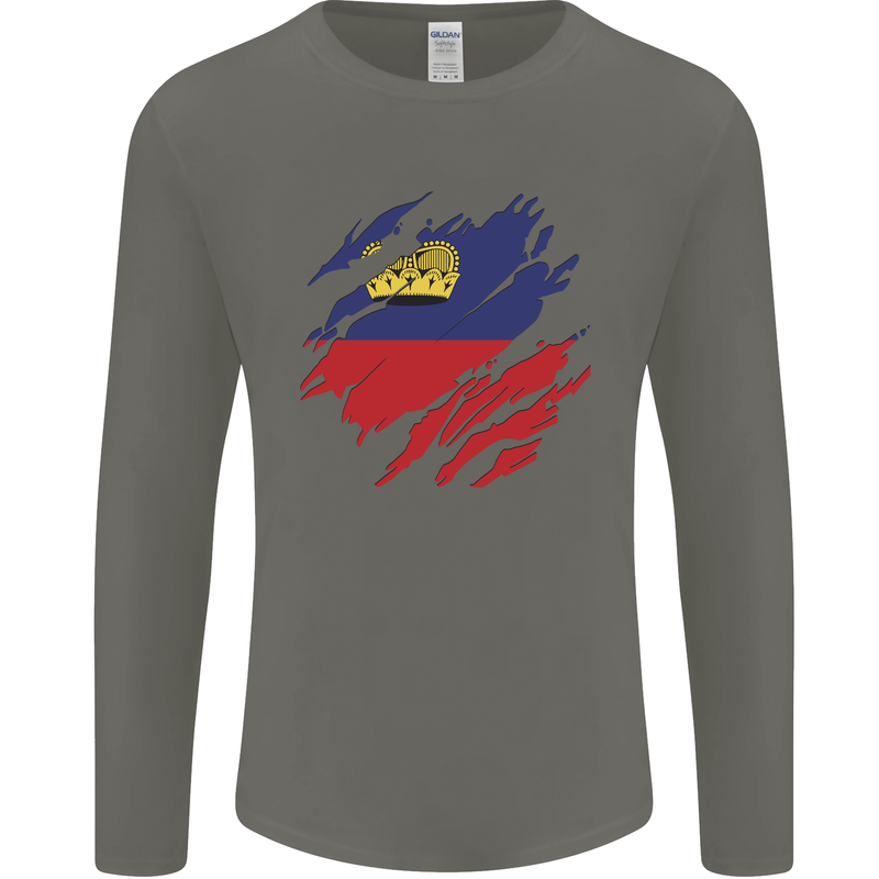 Torn Liechtenstein Flag Liechtensteiner Day Football Mens Long Sleeve T-Shirt Charcoal