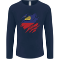 Torn Liechtenstein Flag Liechtensteiner Day Football Mens Long Sleeve T-Shirt Navy Blue
