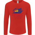Torn Liechtenstein Flag Liechtensteiner Day Football Mens Long Sleeve T-Shirt Red