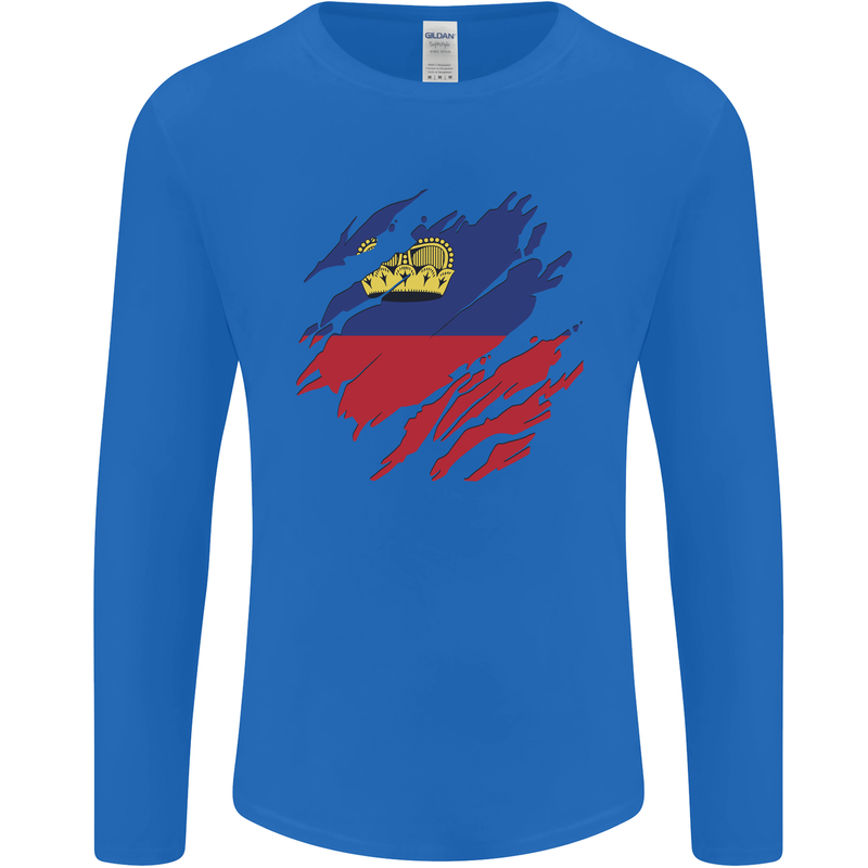 Torn Liechtenstein Flag Liechtensteiner Day Football Mens Long Sleeve T-Shirt Royal Blue