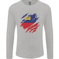 Torn Liechtenstein Flag Liechtensteiner Day Football Mens Long Sleeve T-Shirt Sports Grey