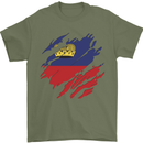 Torn Liechtenstein Flag Liechtensteiner Day Football Mens T-Shirt 100% Cotton Military Green