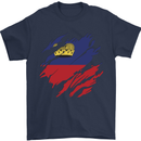 Torn Liechtenstein Flag Liechtensteiner Day Football Mens T-Shirt 100% Cotton Navy Blue