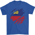 Torn Liechtenstein Flag Liechtensteiner Day Football Mens T-Shirt 100% Cotton Royal Blue
