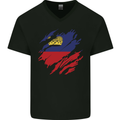 Torn Liechtenstein Flag Liechtensteiner Day Football Mens V-Neck Cotton T-Shirt Black