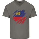 Torn Liechtenstein Flag Liechtensteiner Day Football Mens V-Neck Cotton T-Shirt Charcoal