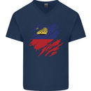 Torn Liechtenstein Flag Liechtensteiner Day Football Mens V-Neck Cotton T-Shirt Navy Blue