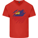 Torn Liechtenstein Flag Liechtensteiner Day Football Mens V-Neck Cotton T-Shirt Red