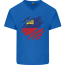 Torn Liechtenstein Flag Liechtensteiner Day Football Mens V-Neck Cotton T-Shirt Royal Blue