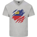Torn Liechtenstein Flag Liechtensteiner Day Football Mens V-Neck Cotton T-Shirt Sports Grey