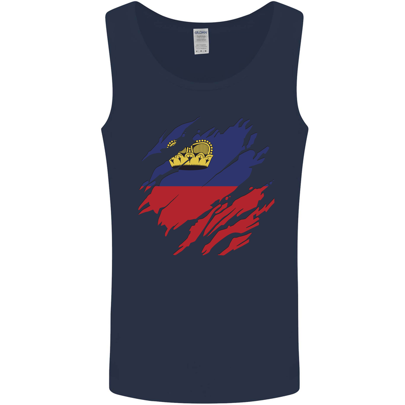 Torn Liechtenstein Flag Liechtensteiner Day Football Mens Vest Tank Top Navy Blue