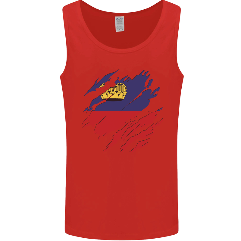 Torn Liechtenstein Flag Liechtensteiner Day Football Mens Vest Tank Top Red