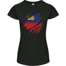 Torn Liechtenstein Flag Liechtensteiner Day Football Womens Petite Cut T-Shirt Black