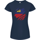 Torn Liechtenstein Flag Liechtensteiner Day Football Womens Petite Cut T-Shirt Navy Blue