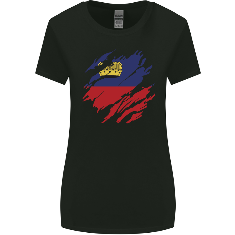 Torn Liechtenstein Flag Liechtensteiner Day Football Womens Wider Cut T-Shirt Black