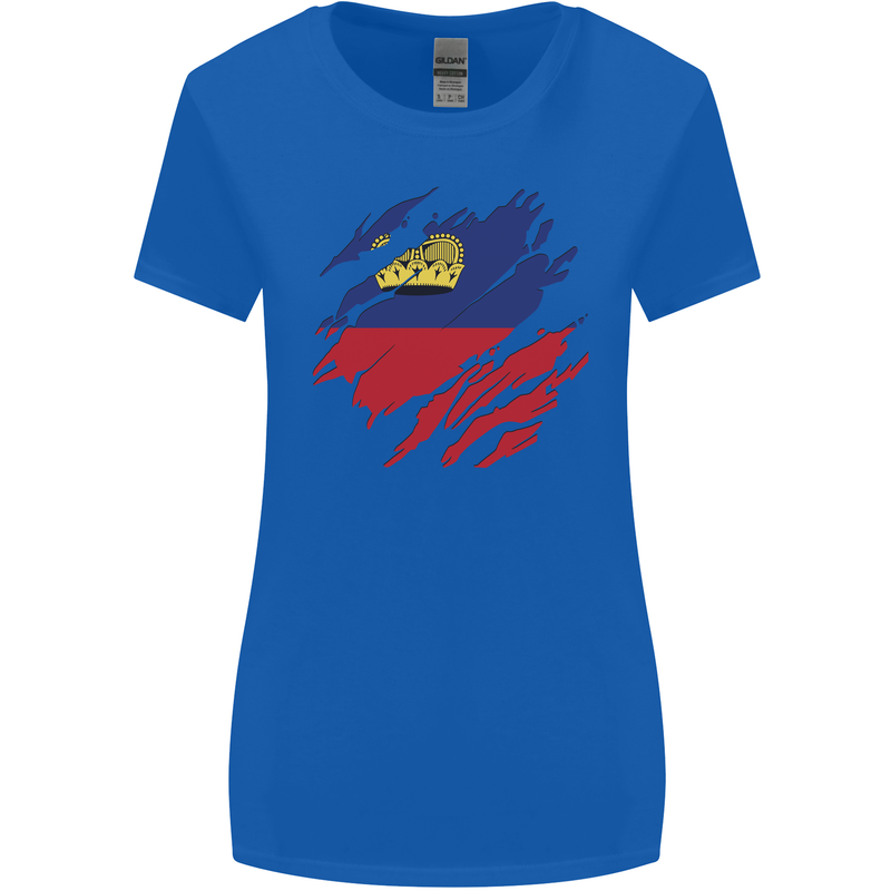 Torn Liechtenstein Flag Liechtensteiner Day Football Womens Wider Cut T-Shirt Royal Blue