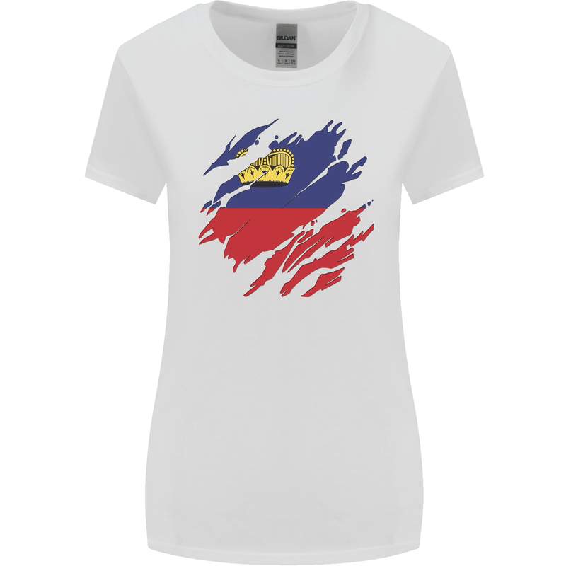 Torn Liechtenstein Flag Liechtensteiner Day Football Womens Wider Cut T-Shirt White