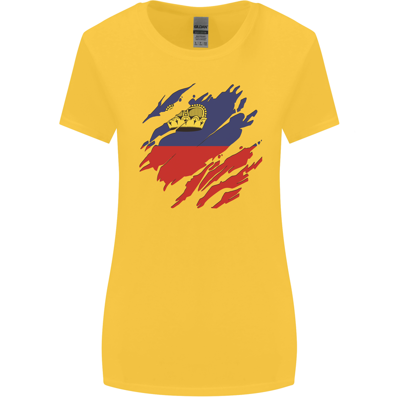 Torn Liechtenstein Flag Liechtensteiner Day Football Womens Wider Cut T-Shirt Yellow