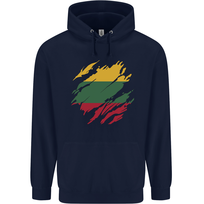 Torn Lithuania Flag Lithuania Day Football Childrens Kids Hoodie Navy Blue