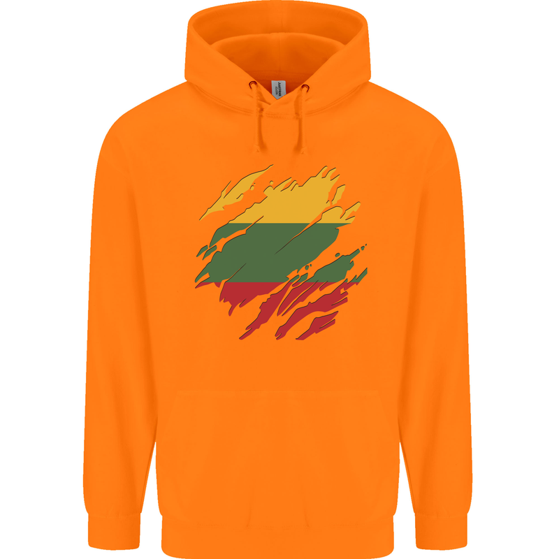 Torn Lithuania Flag Lithuania Day Football Childrens Kids Hoodie Orange