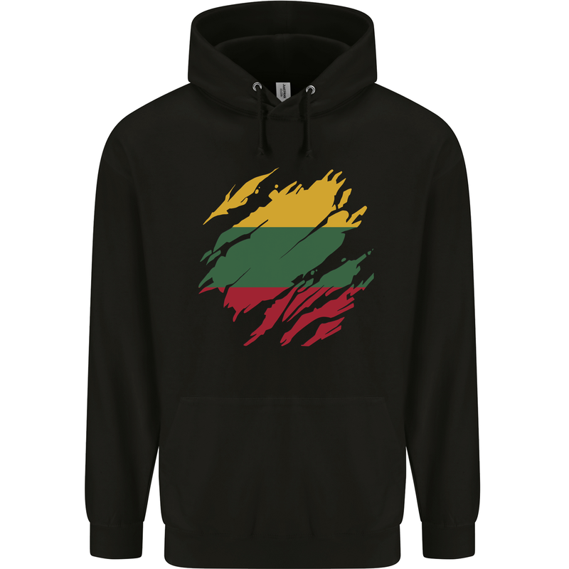 Torn Lithuania Flag Lithuania Day Football Mens 80% Cotton Hoodie Black