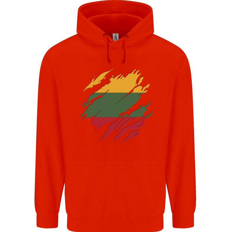 Torn Lithuania Flag Lithuania Day Football Mens 80% Cotton Hoodie Bright Red