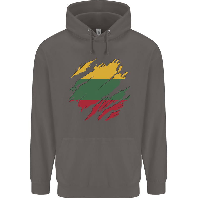 Torn Lithuania Flag Lithuania Day Football Mens 80% Cotton Hoodie Charcoal