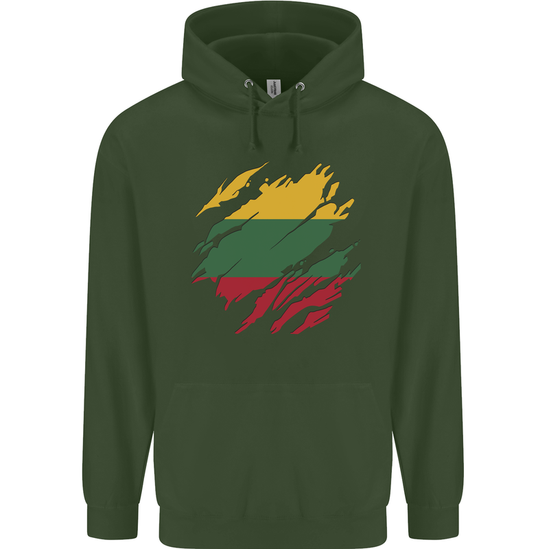 Torn Lithuania Flag Lithuania Day Football Mens 80% Cotton Hoodie Forest Green