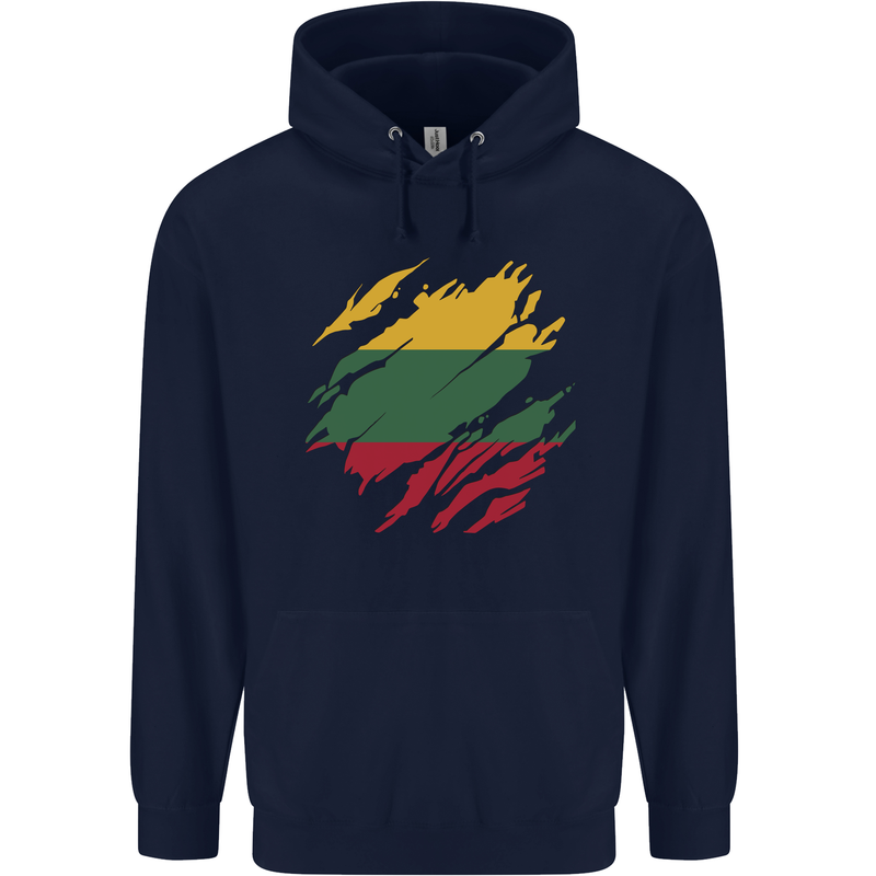 Torn Lithuania Flag Lithuania Day Football Mens 80% Cotton Hoodie Navy Blue