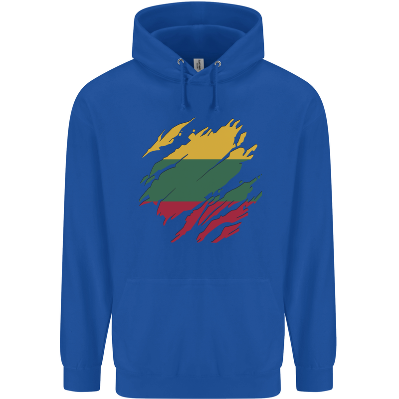 Torn Lithuania Flag Lithuania Day Football Mens 80% Cotton Hoodie Royal Blue